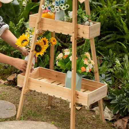 Vintiquewise Rustic Wooden Cart with Windmill Accent as a Unique Storage Solution for Home or Garden Tools QI004600